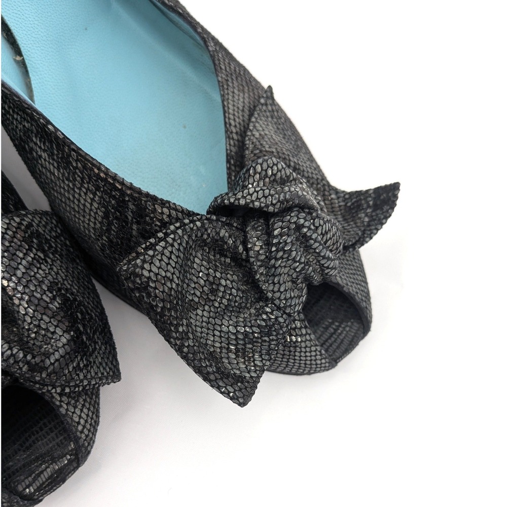 Thierry Rabotin Peep Toe Slingback Heels Black Textured Leather Bow Pumps Sz 8.5 - Picture 6 of 13